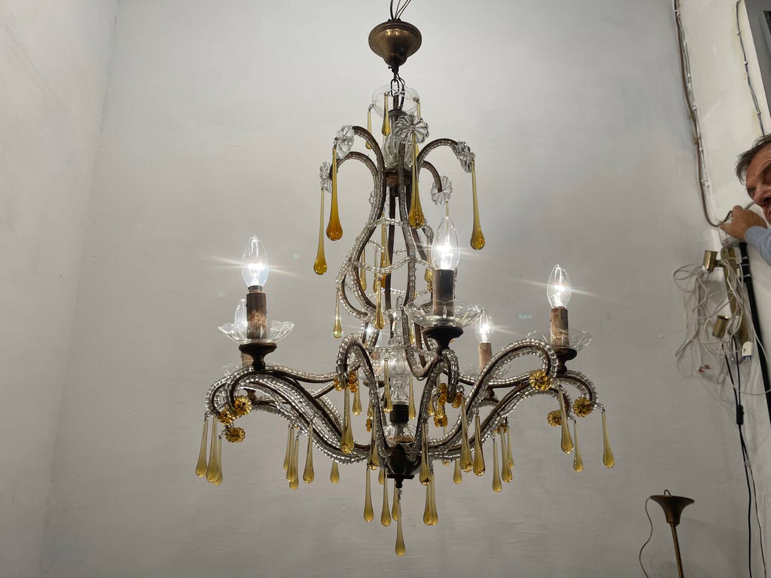 Crystal Beaded Murano Glass Drop Chandelier 1950’s