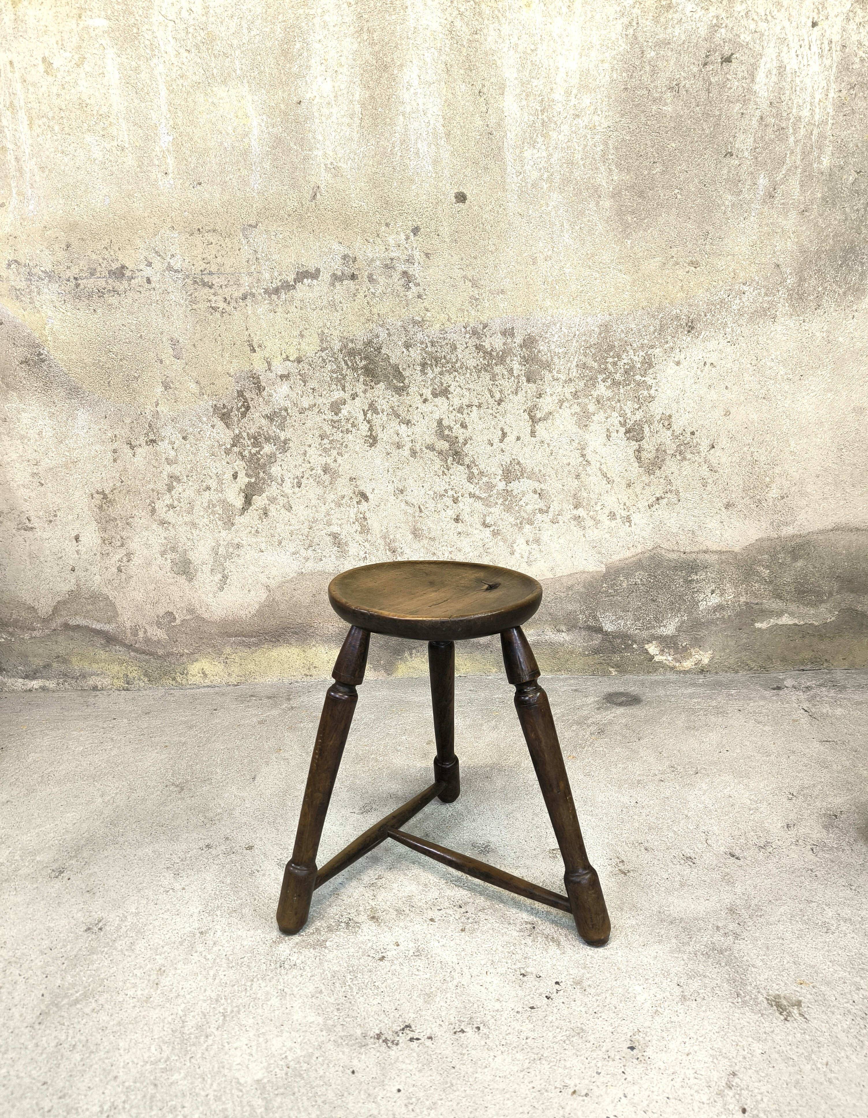 Vintage brutalist wooden tripod stool