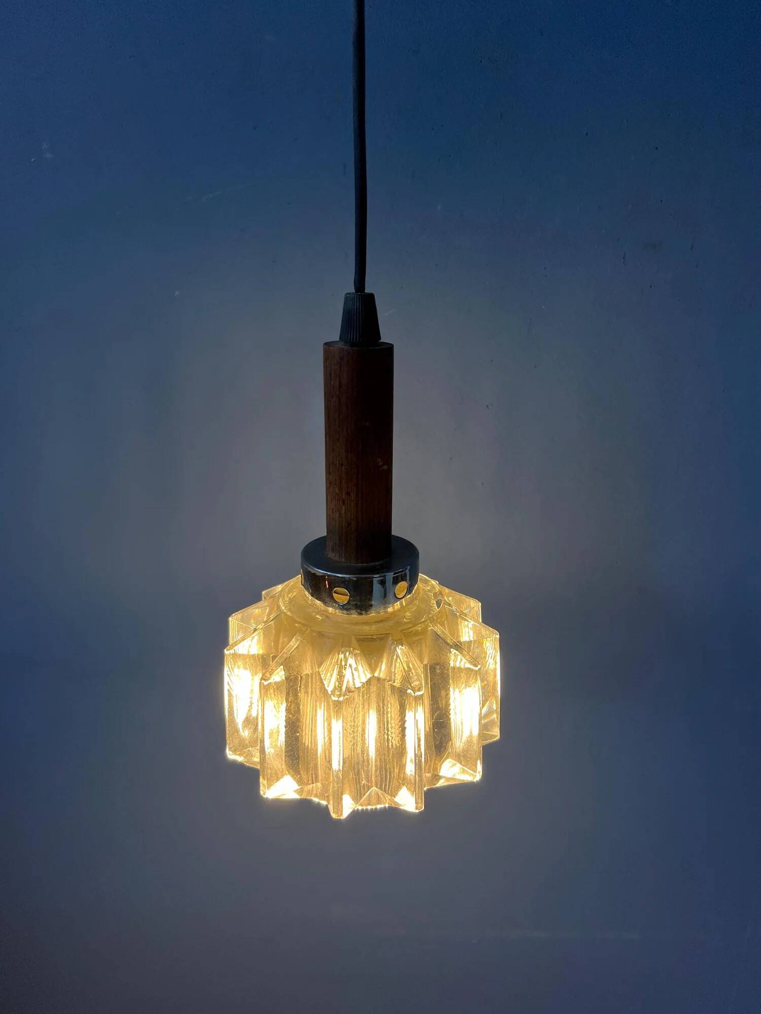 Small mid-century crystal glass pendant lamp