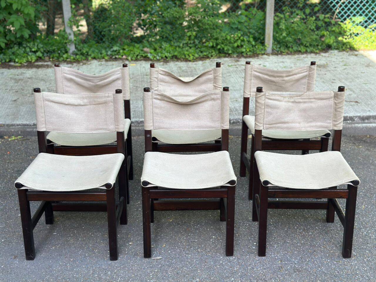 6 Scandinavian design safari dining chairs from the 1960s.