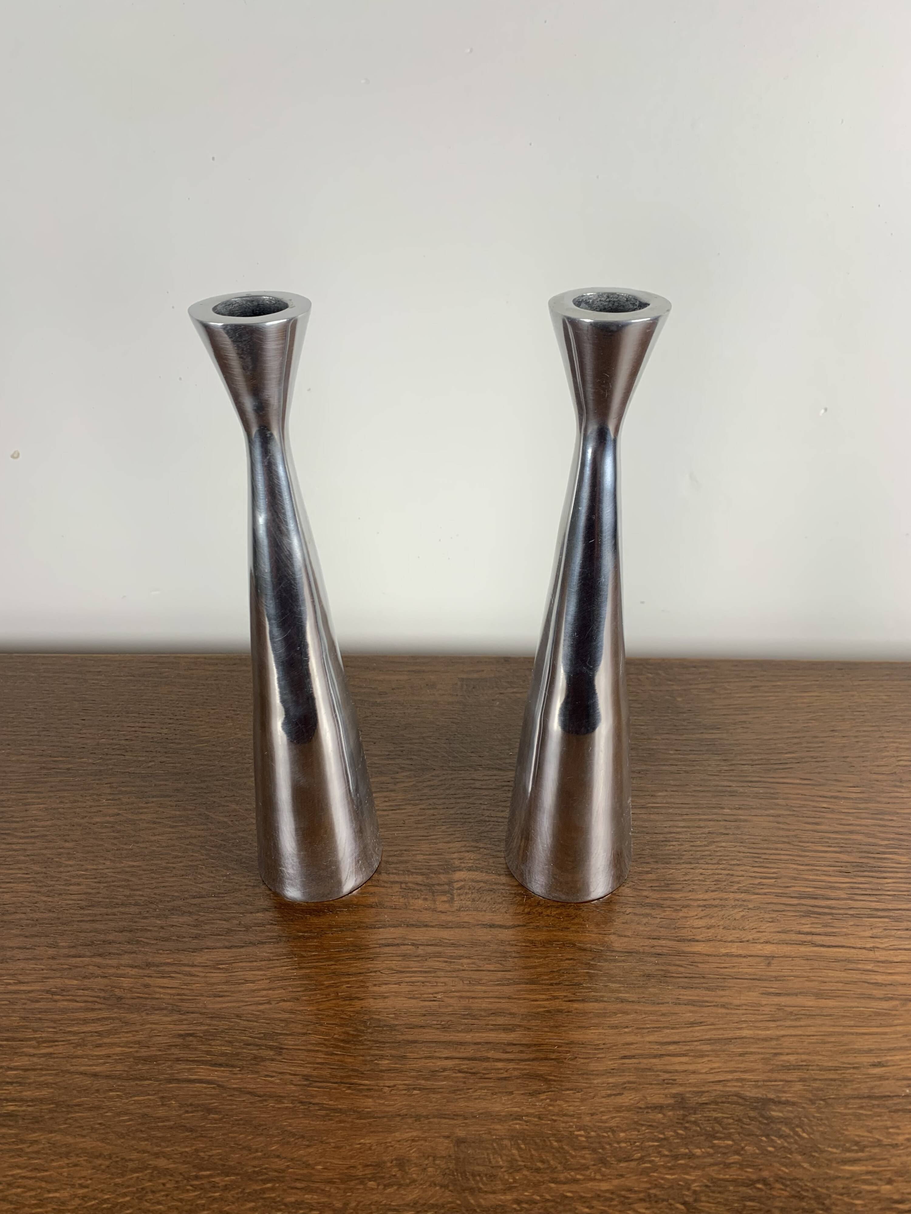 Pair of silver-plated metal candlesticks, Denmark