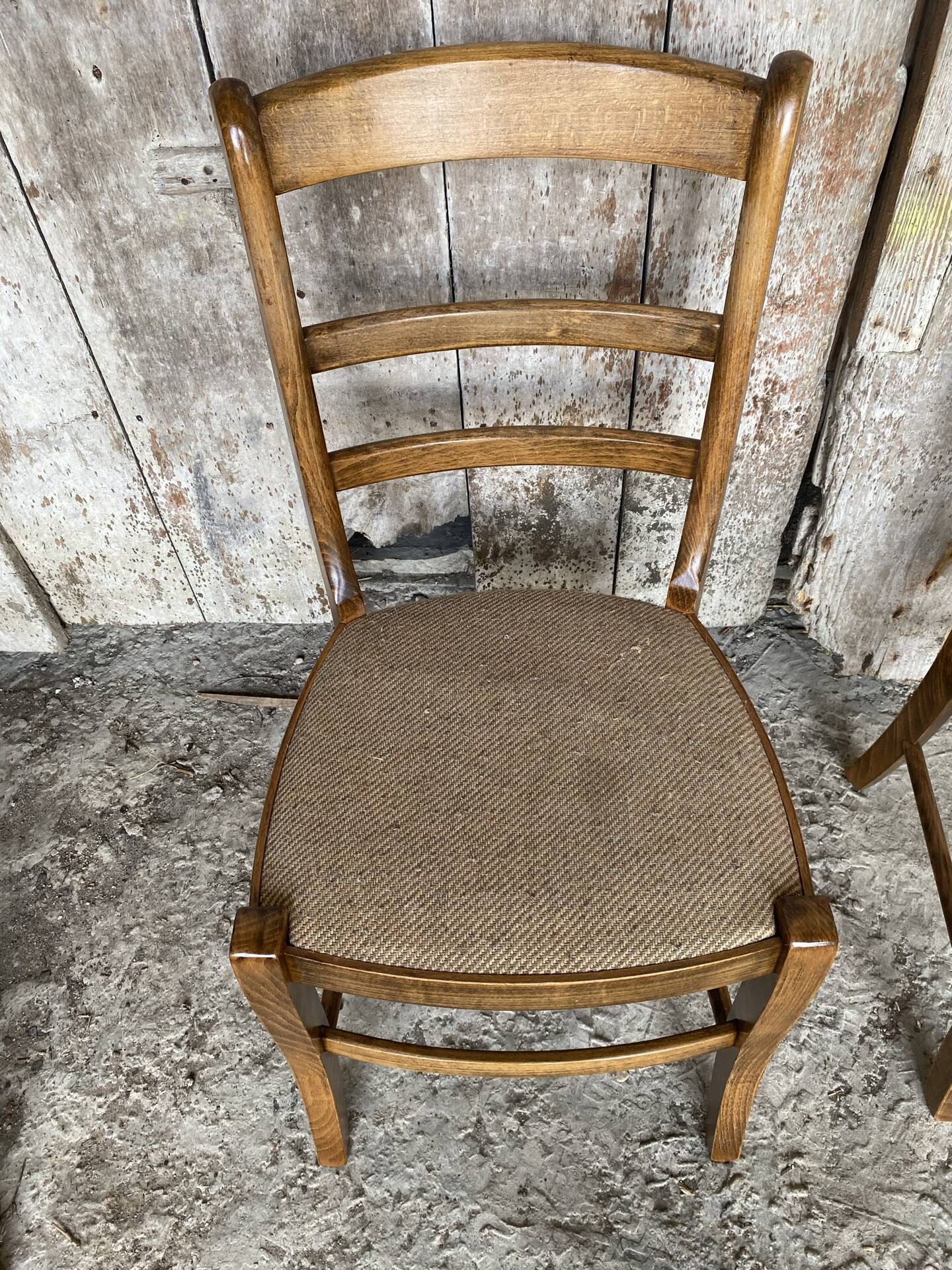 Set of 3 Antique BAUMANN Chairs Wood + Vintage Fabric Cushion Seat