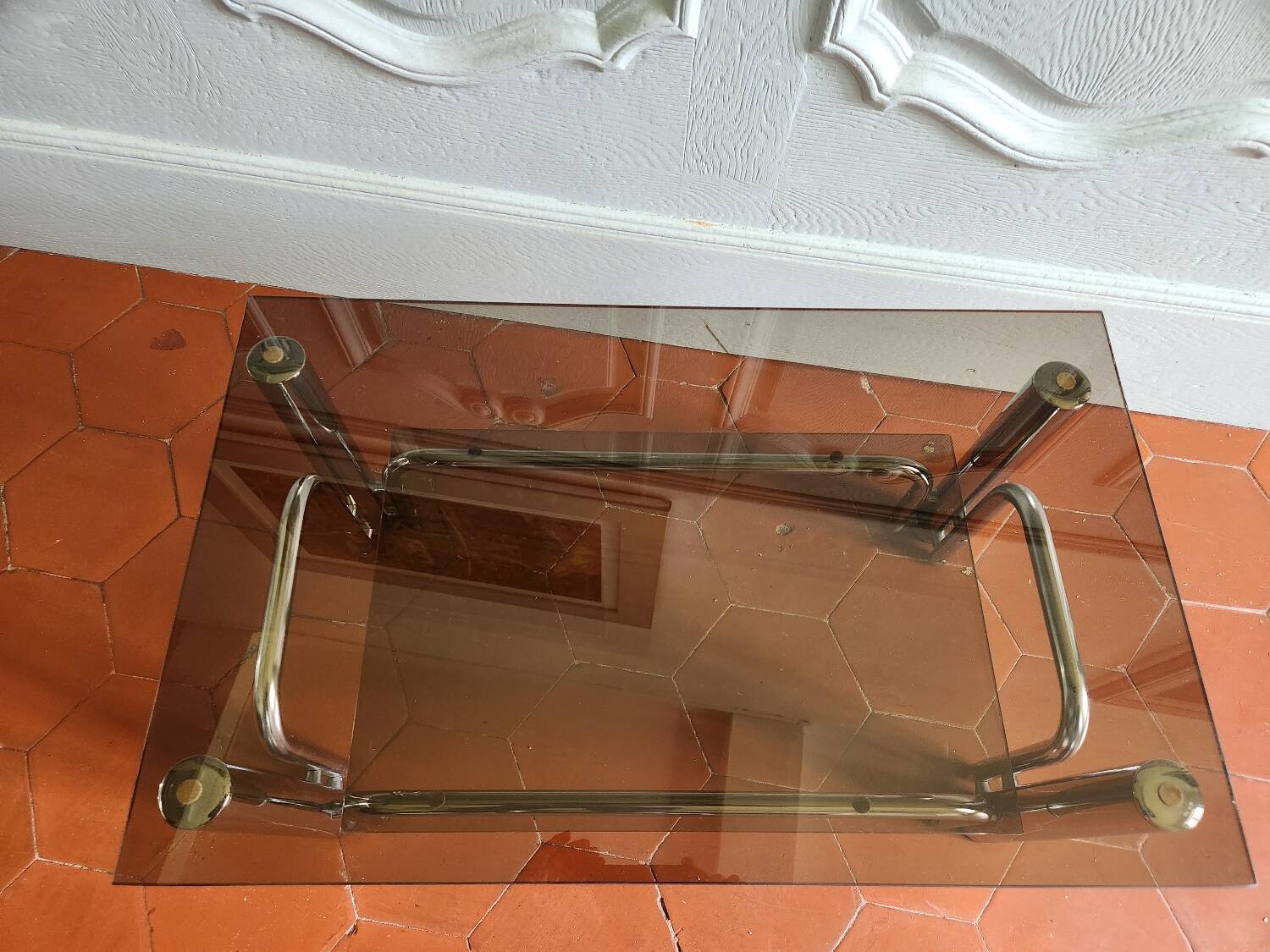 70s chrome and smoked glass coffee table
