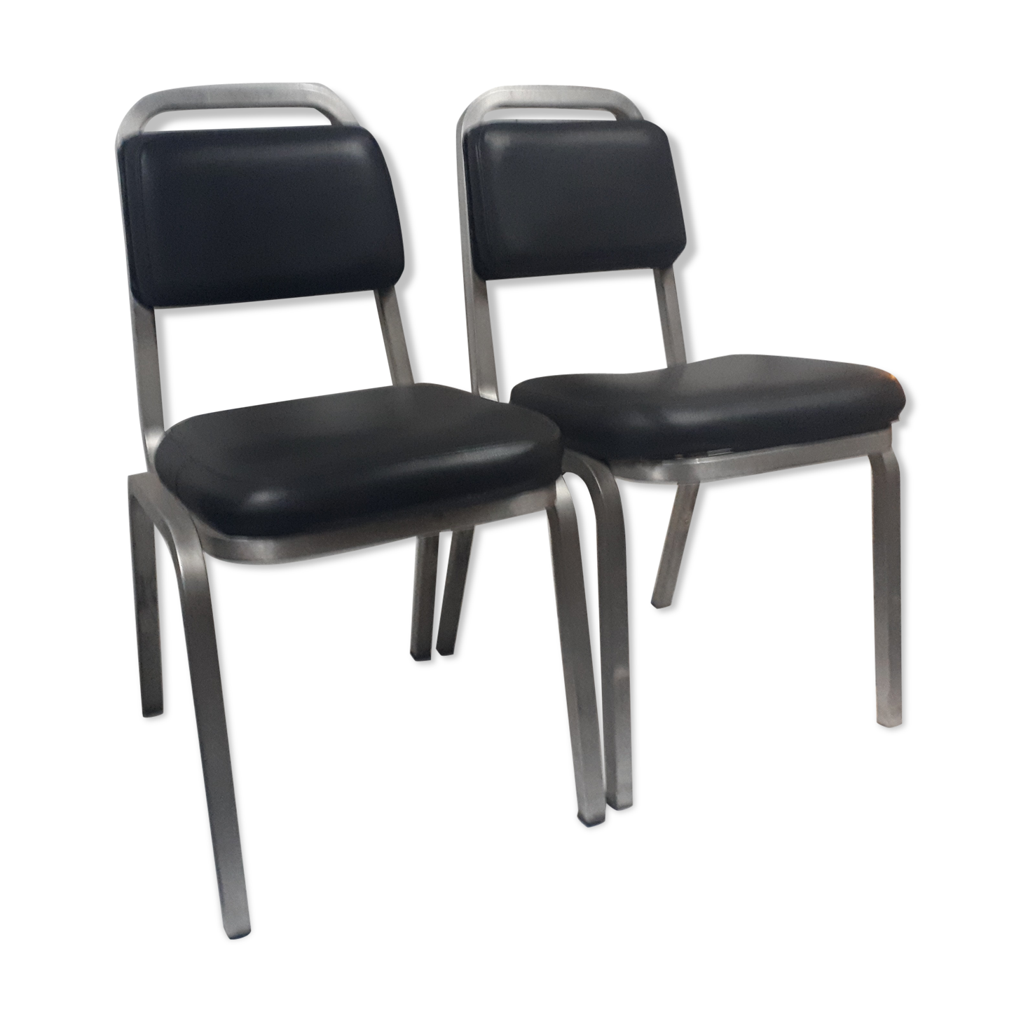 pair of vintage design chair 1960 aluminium skai black