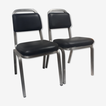 pair of vintage design chair 1960 aluminium skai black