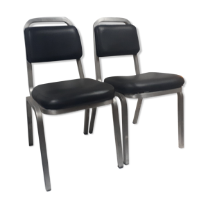 paire de chaise design vintage 1960 aluminium skaï noir
