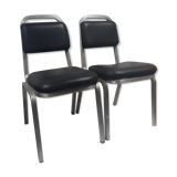 pair of vintage design chair 1960 aluminium skai black