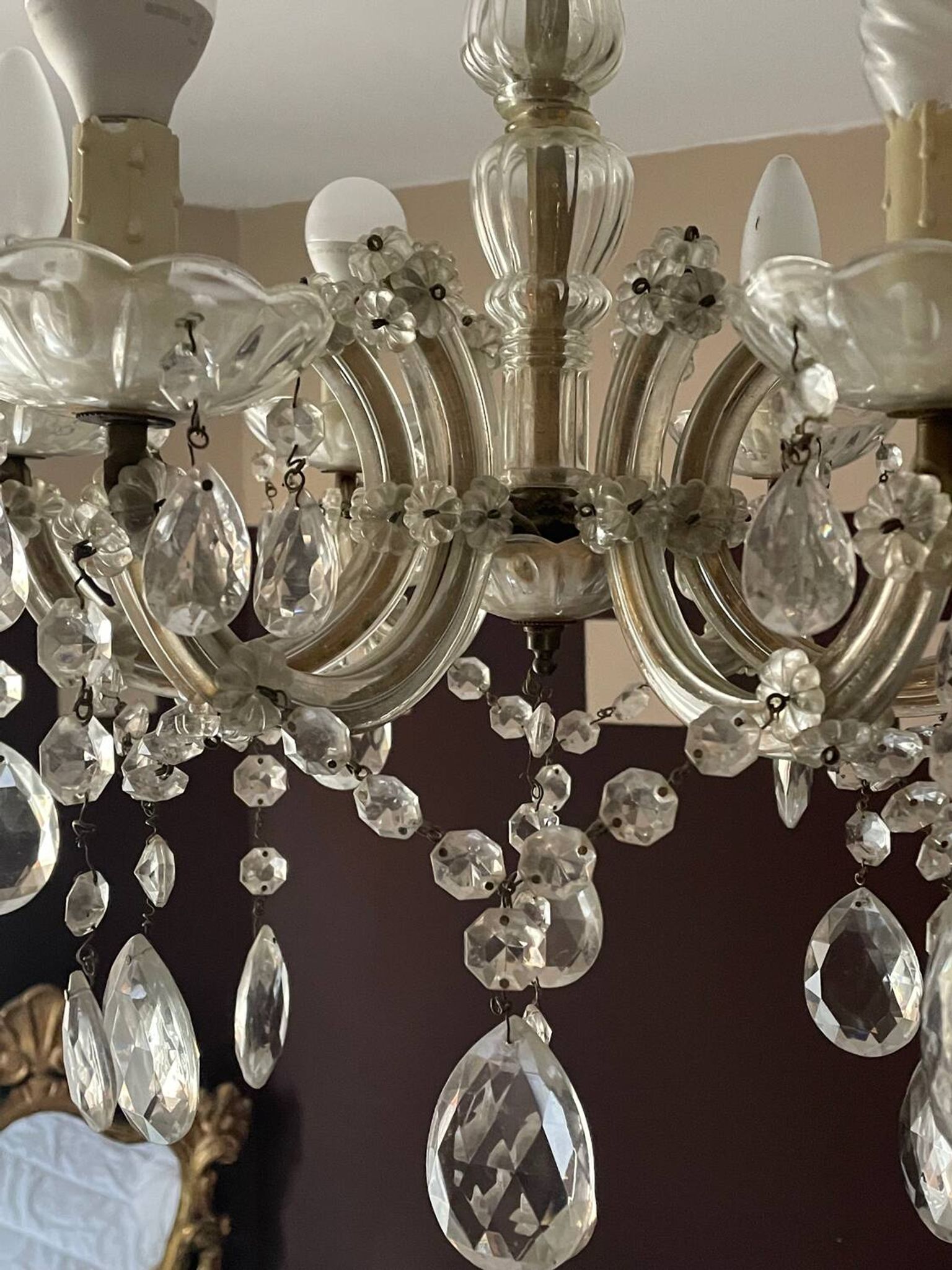 Lustre ancien pampilles  5 branches murano