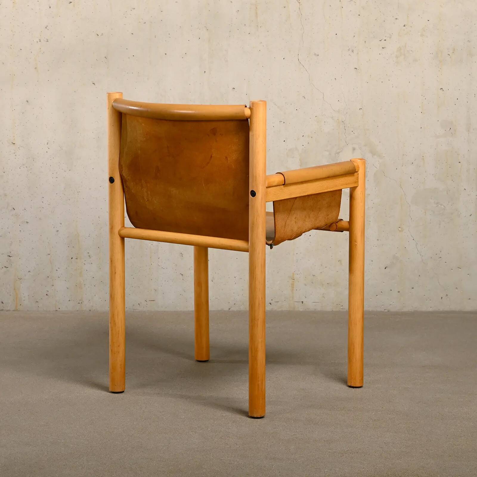 Armchair Wood and cognac colored Saddle Leather, Ibisco Italy 1970s