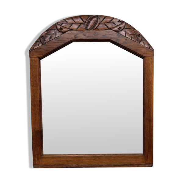 Miroir art déco en chêne motif sculpté