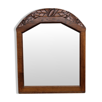 Art Deco oak mirror with carved motif