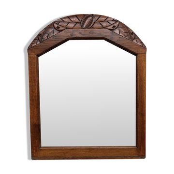 Art Deco oak mirror with carved motif