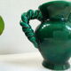 Vase vert Vallauris vintage anses torsadées