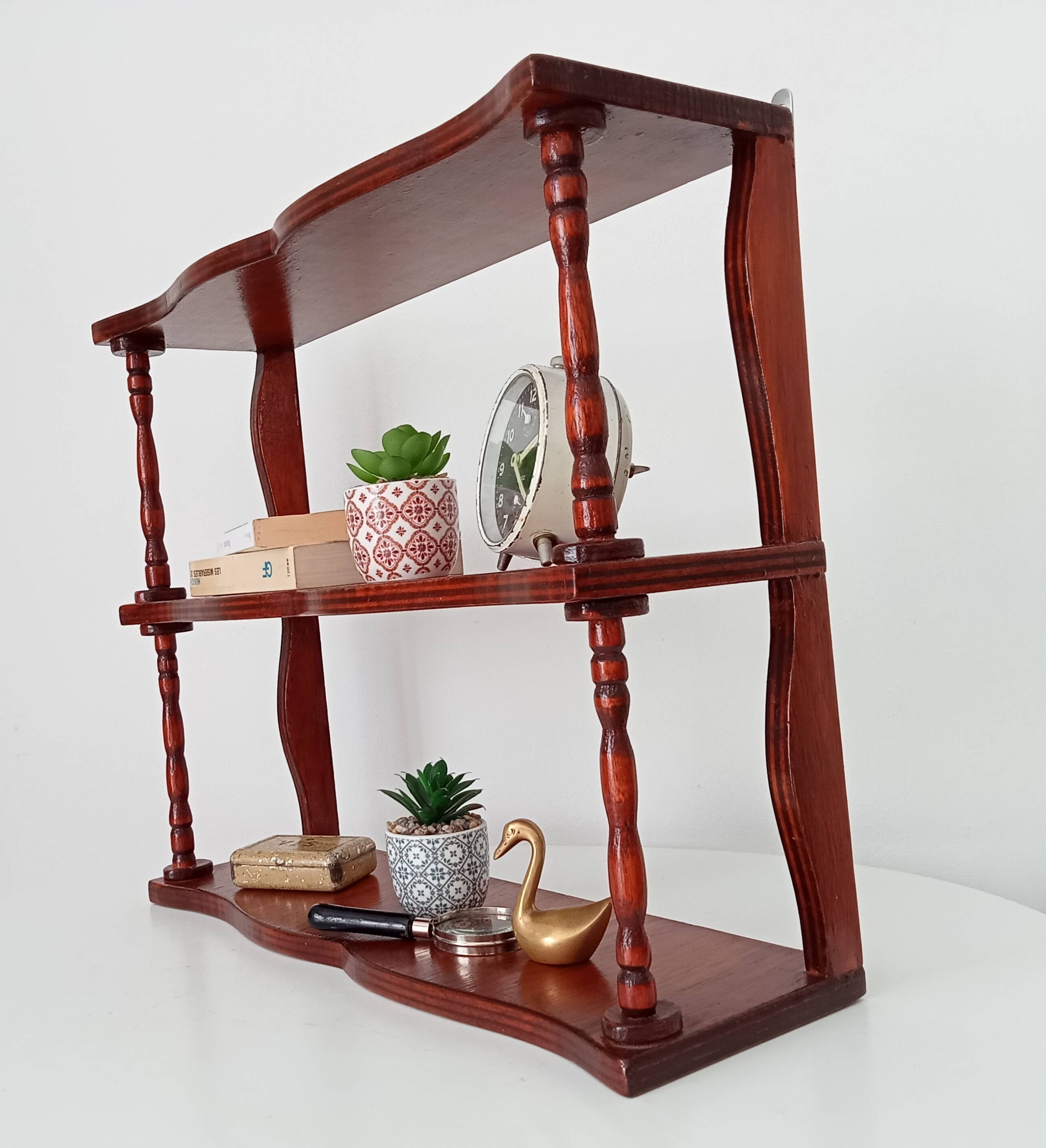 Vintage turned wood wall shelf