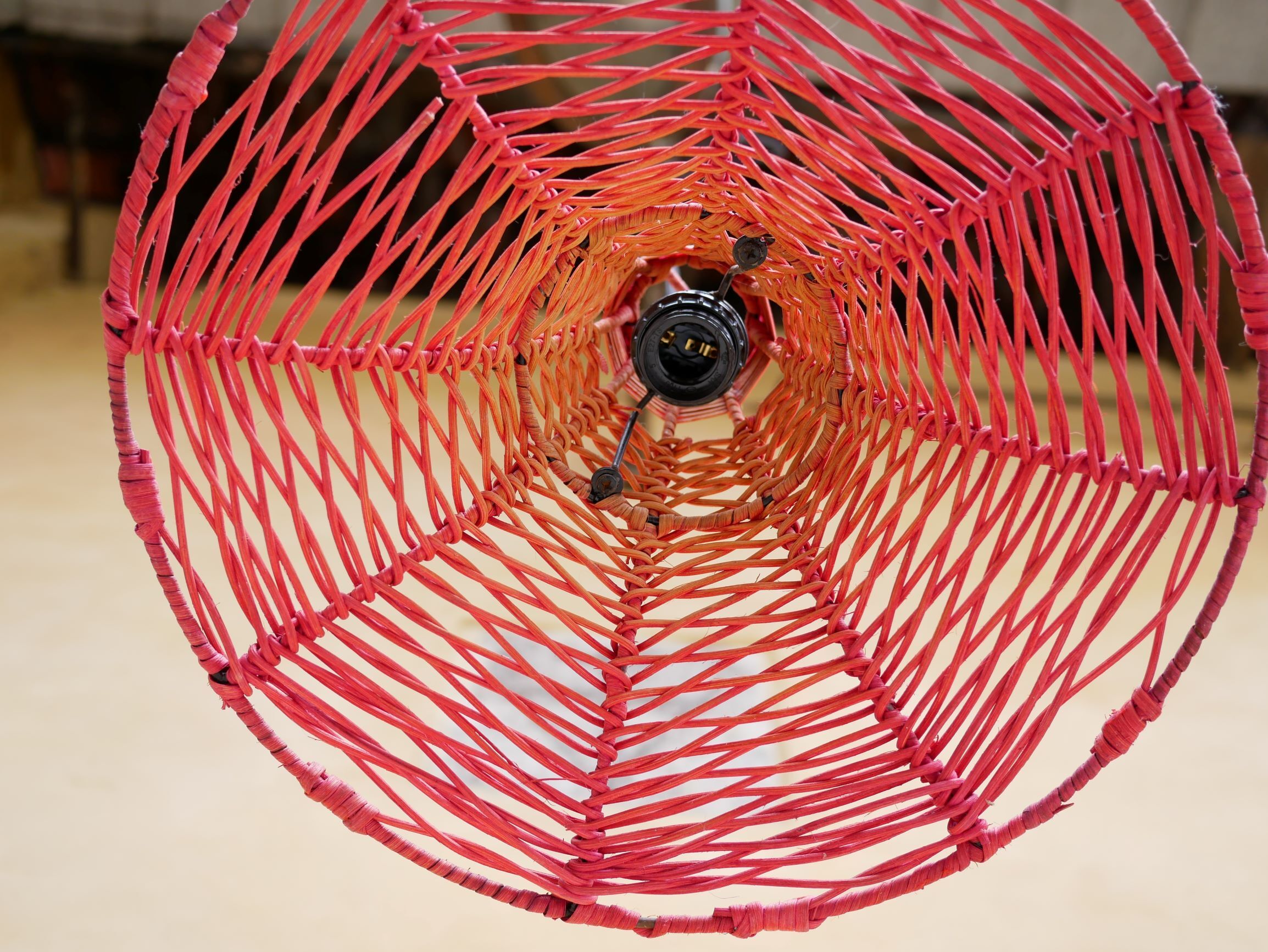 Vintage tulip hanging lamp in rattan