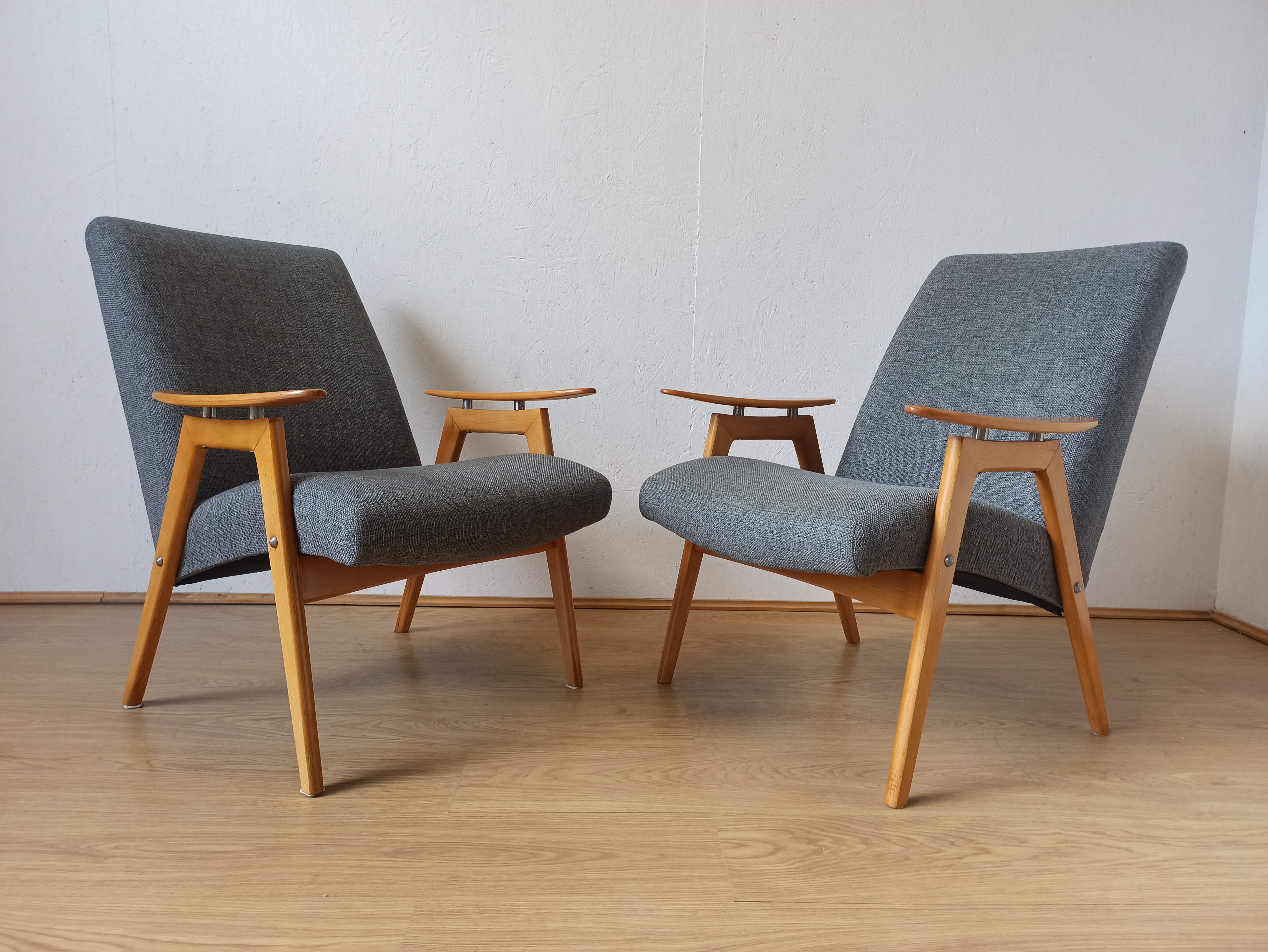 2 designer armchairs by j. šmidek, 1970s.