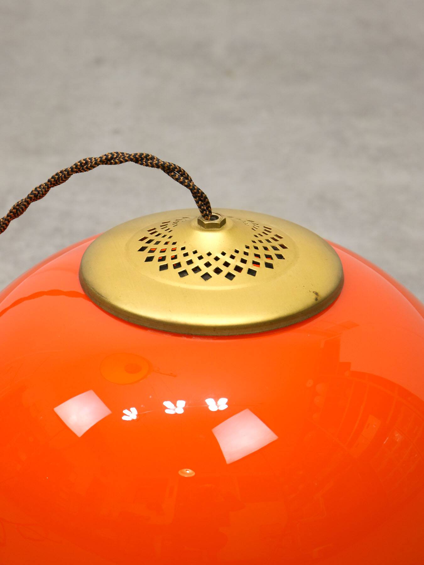 Mid-Century Italian Orange Glass and Brass Pendant Lamp