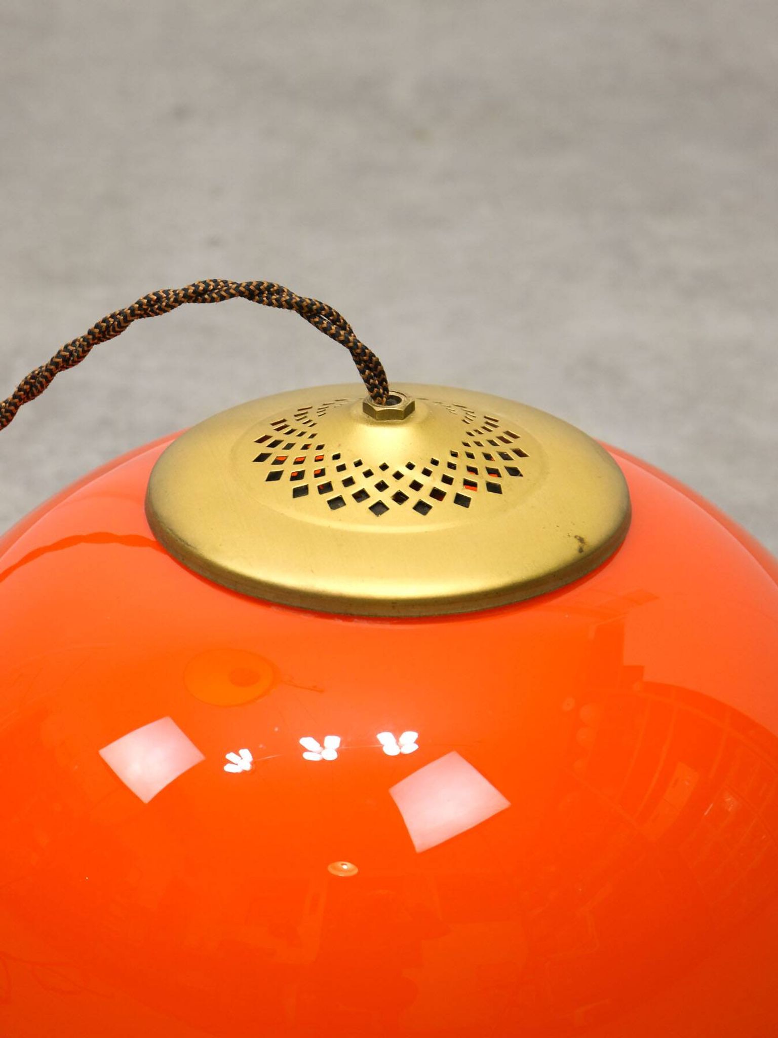 Mid-Century Italian Orange Glass and Brass Pendant Lamp
