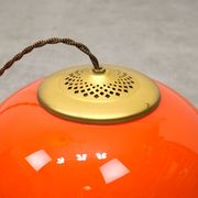 Mid-Century Italian Orange Glass and Brass Pendant Lamp