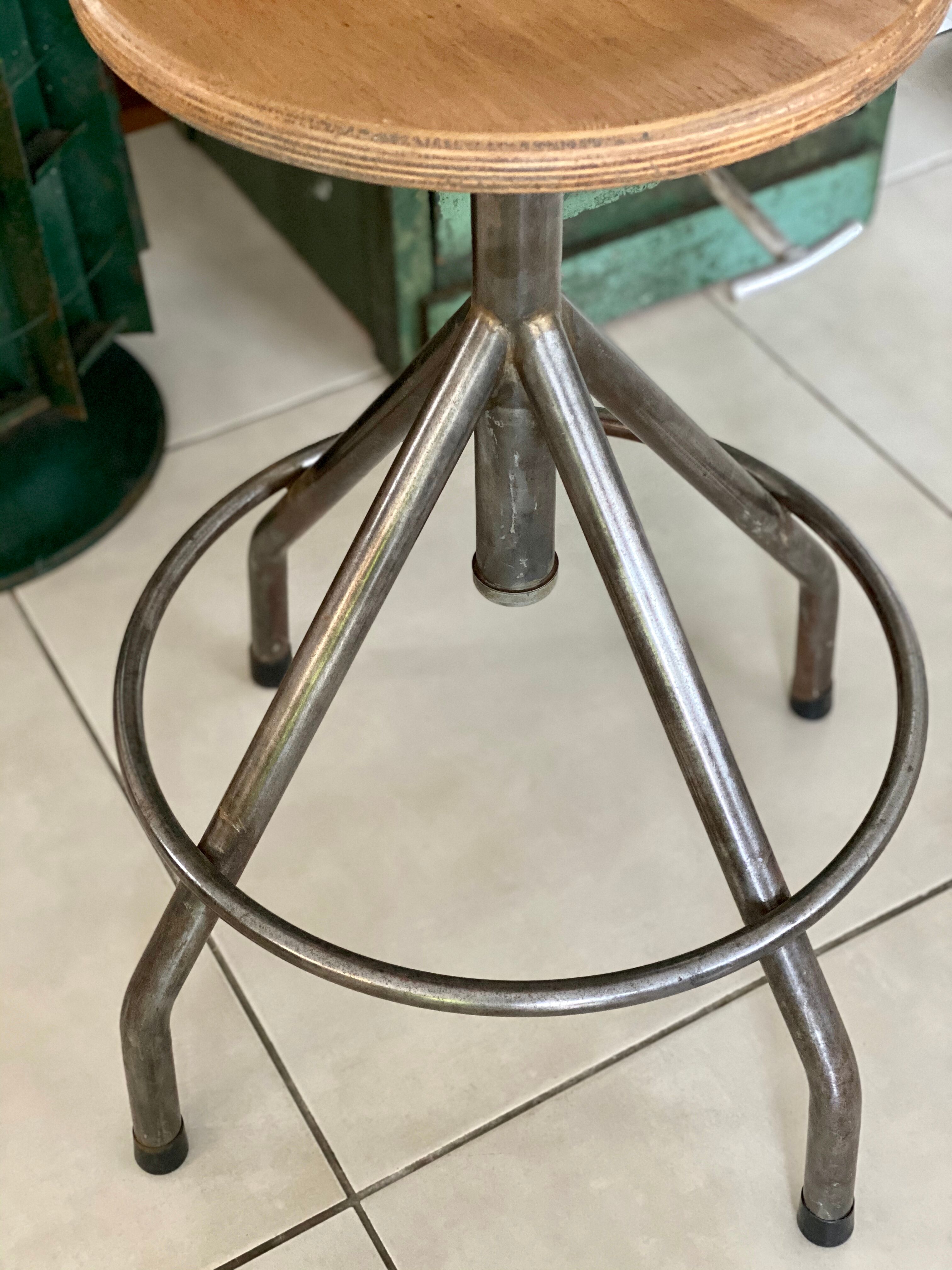 Metal and wood adjustable workshop stool