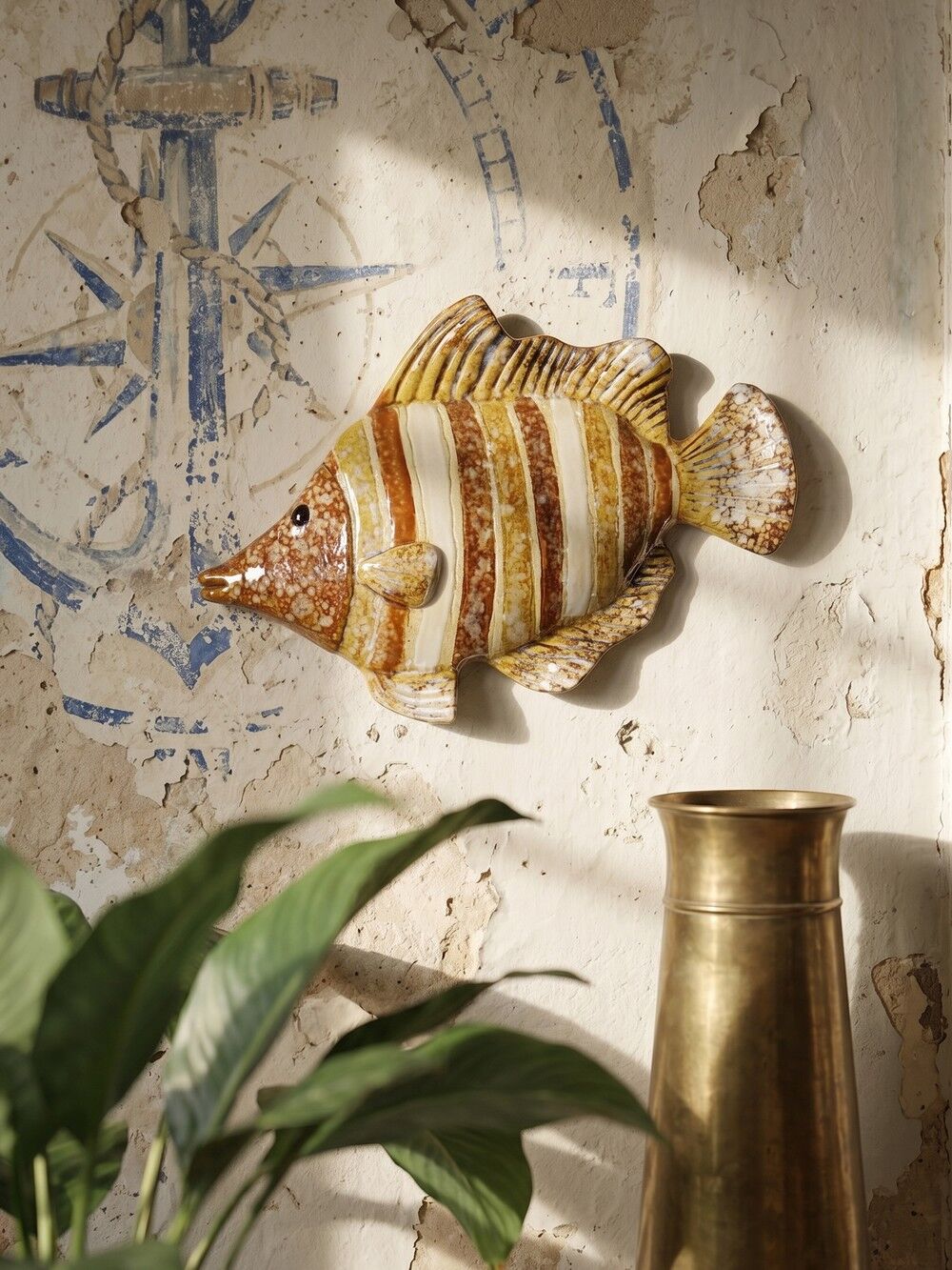 Vintage ceramic wall fish in glazed handmade style, 1970s-1980s.