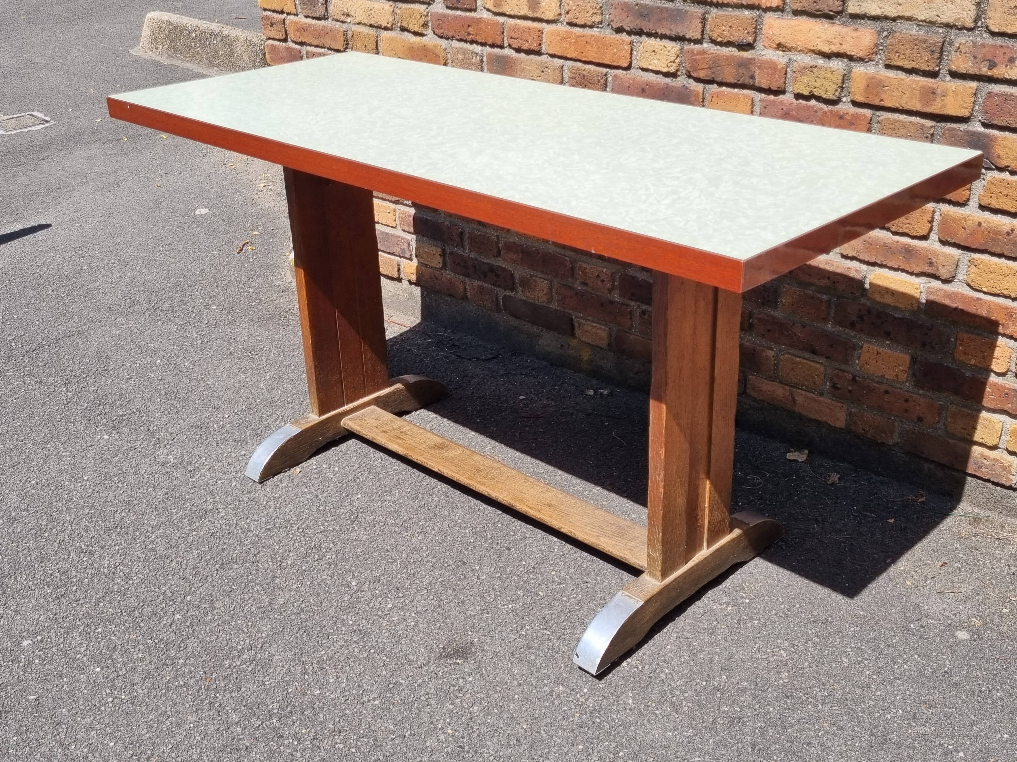 Art Deco dining table in oak with a pearlescent laminate top, 145x60 cm.