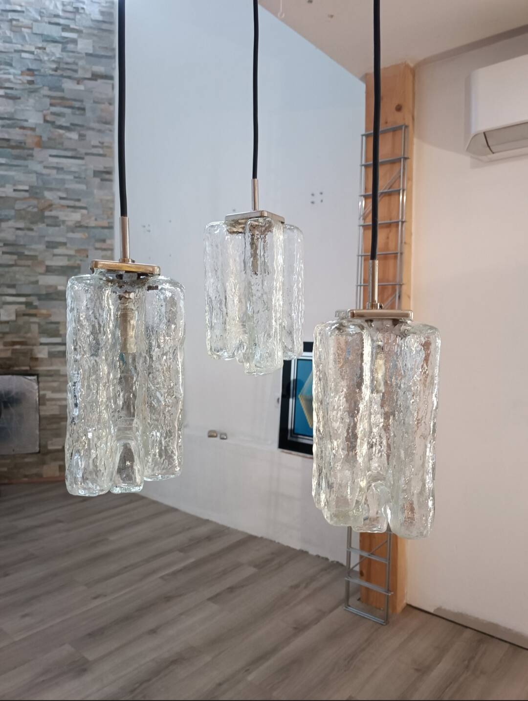 Granada ice glass waterfall pendant light by JT Kalmar 1970