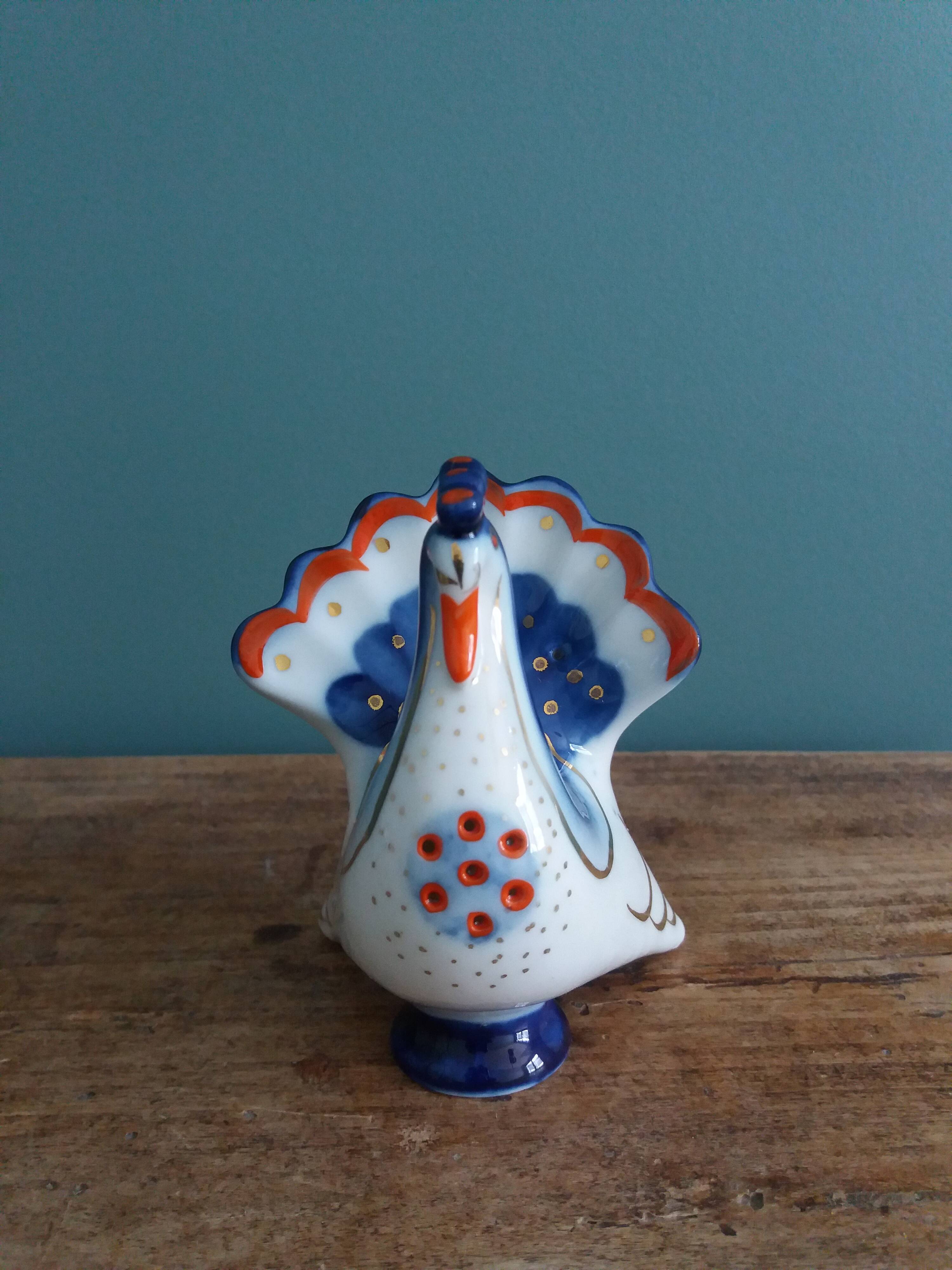 Lomonosov Russian zoomorphic peacock pepper shaker