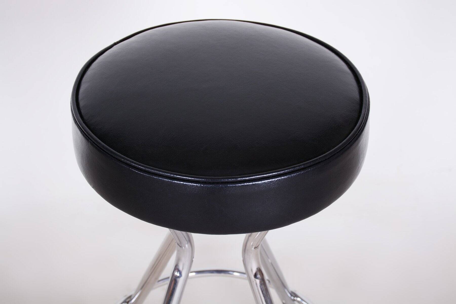 Tabouret de bar Bauhaus en chrome et cuir, années 1930