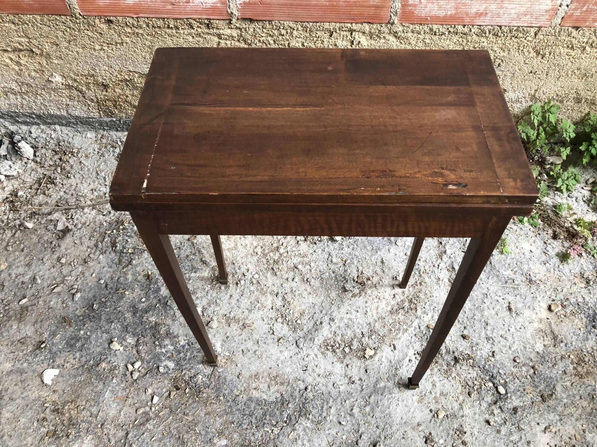 Old Game Table Folding Wood Green Carpet + Vintage Brass Hooves