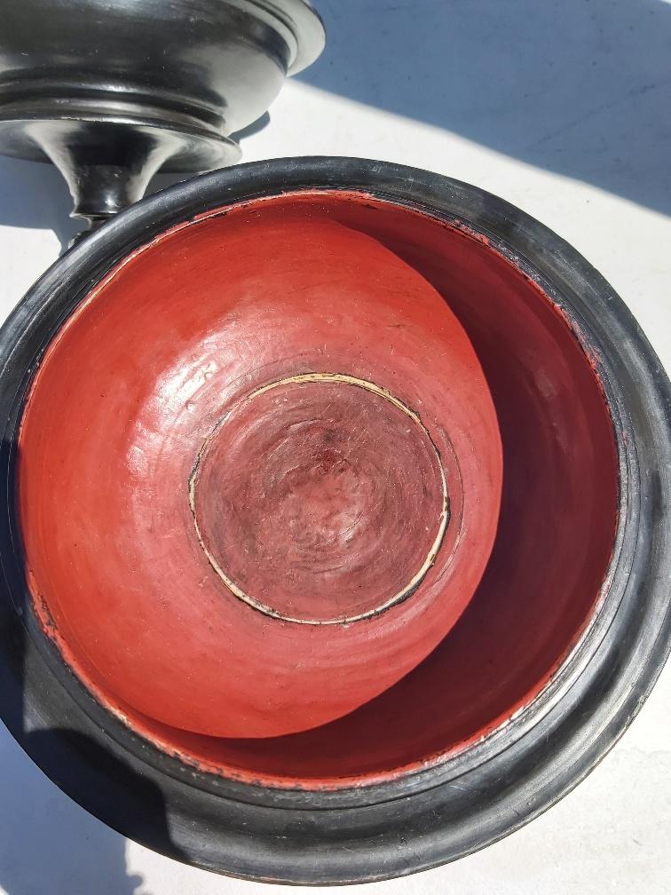 Ancient Burmese laywood offering pot