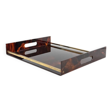 Hollywood regency brass and tortoiseshell lucite tray, Italy 1970s