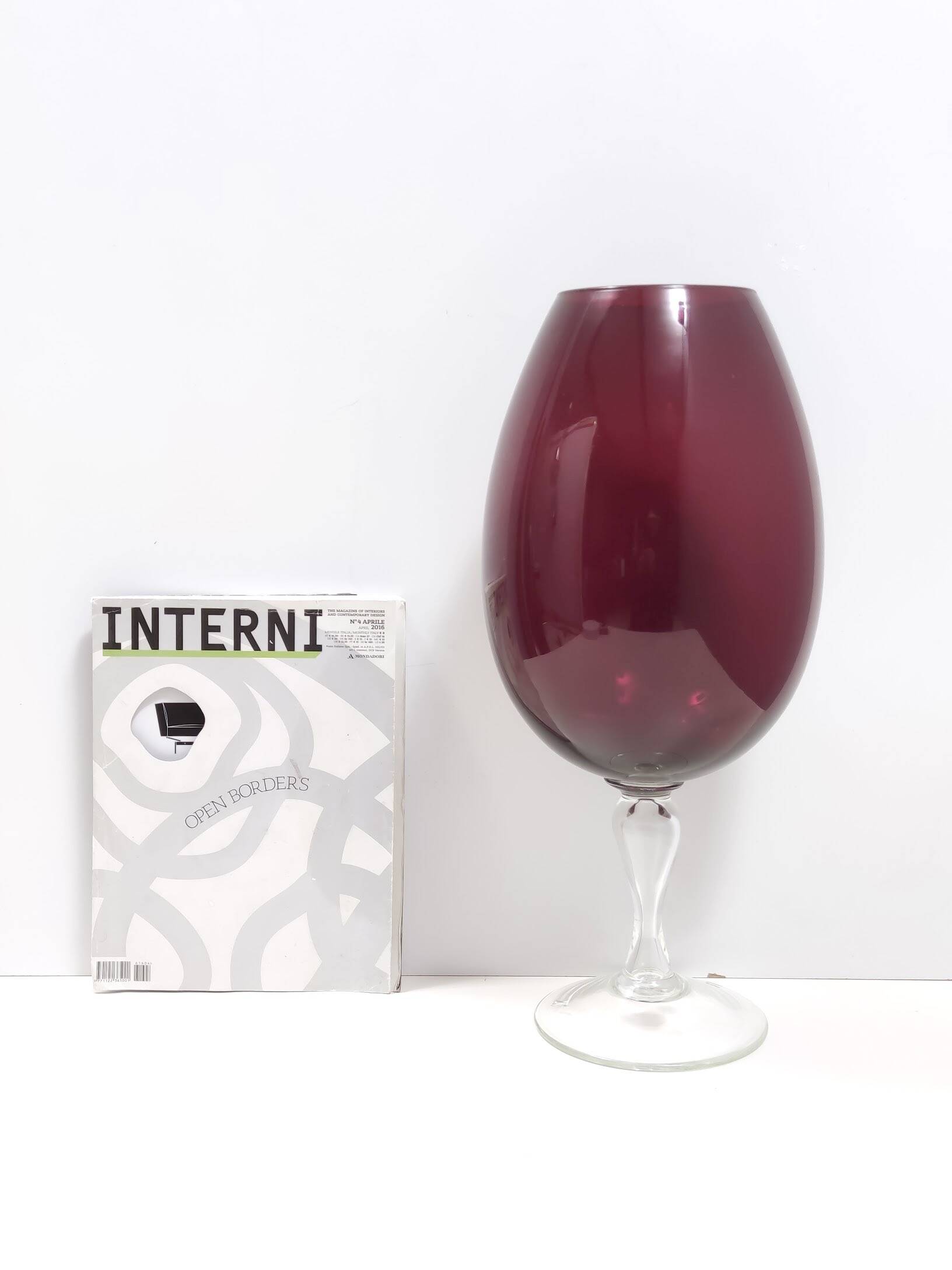 Vintage Crimson Hand-Blown Glass Vase, Empoli, Italy