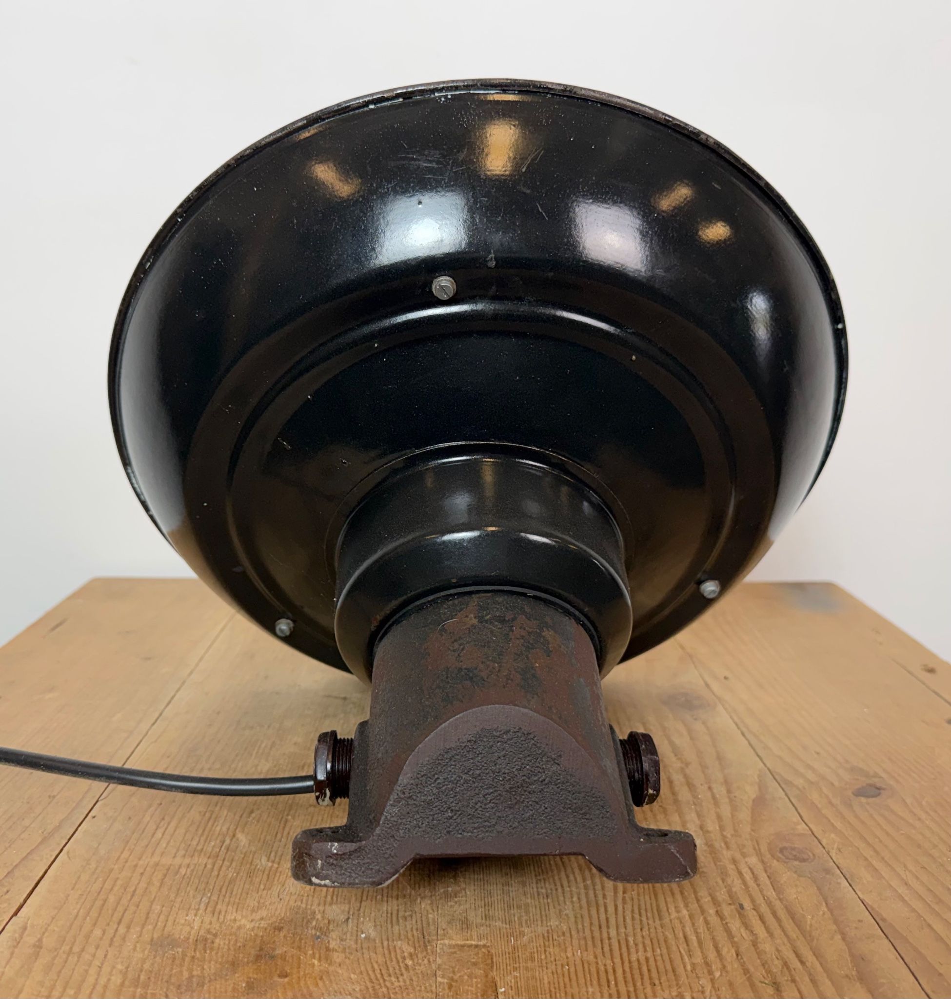 Vintage Industrial Black Enamel and Cast Iron Wall Lamp, 1960s