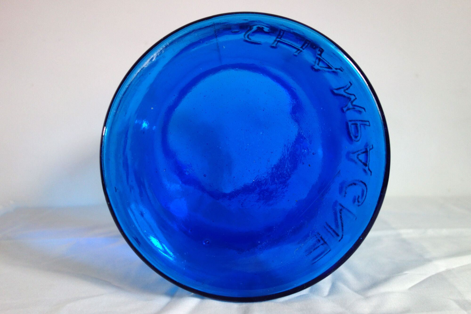 Champagne bucket vintage blue glass cork