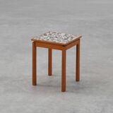 Vintage side table in pine wood tiled with mosaic, Belgium 1950s