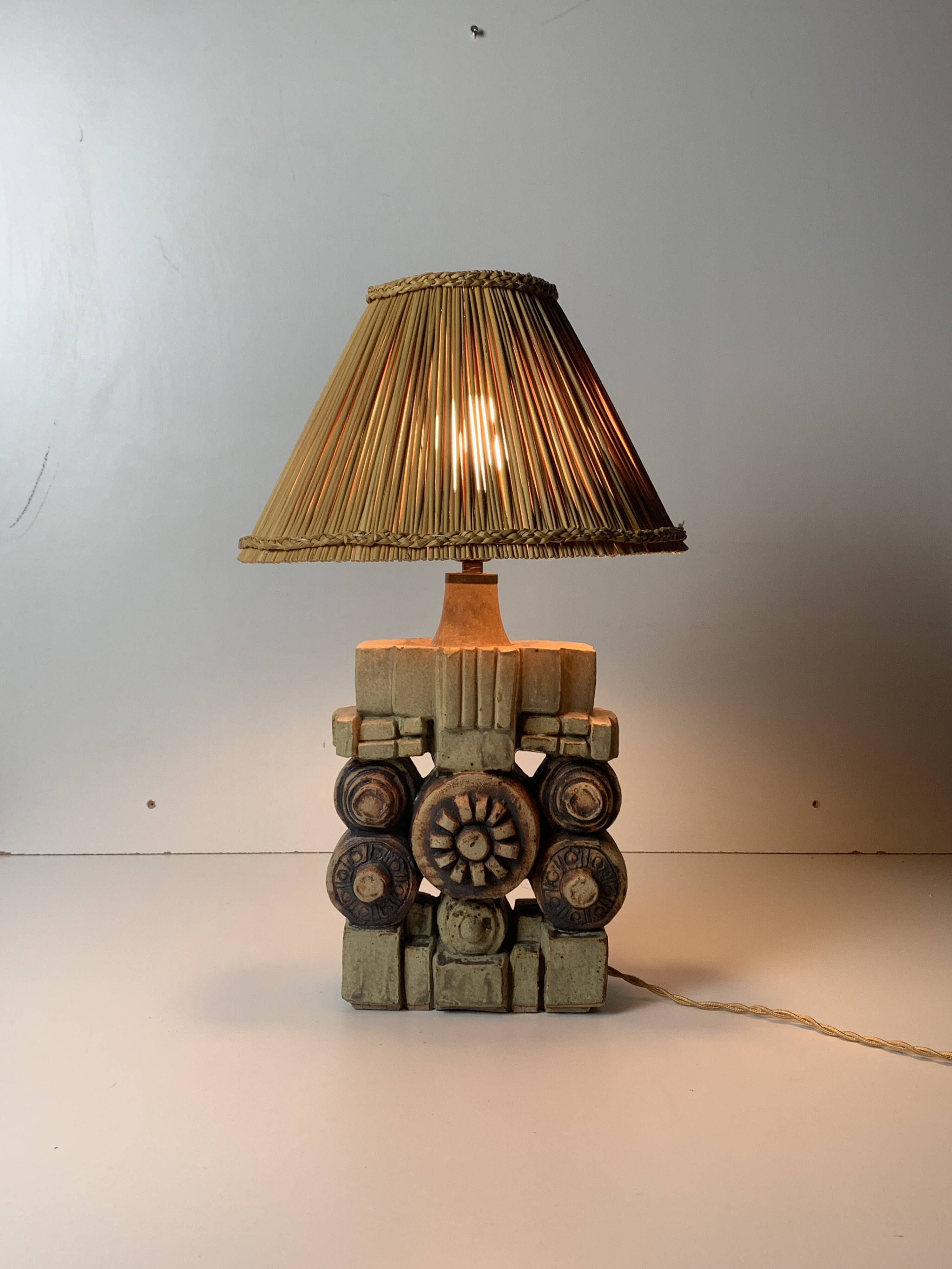 Mid century brutalist ceramic table lamp by Bernard Rooke, 1970s