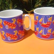 Two mugs/cup in porcelain from Villeroy and Boch decoration boat / plane made in Luxembourg
