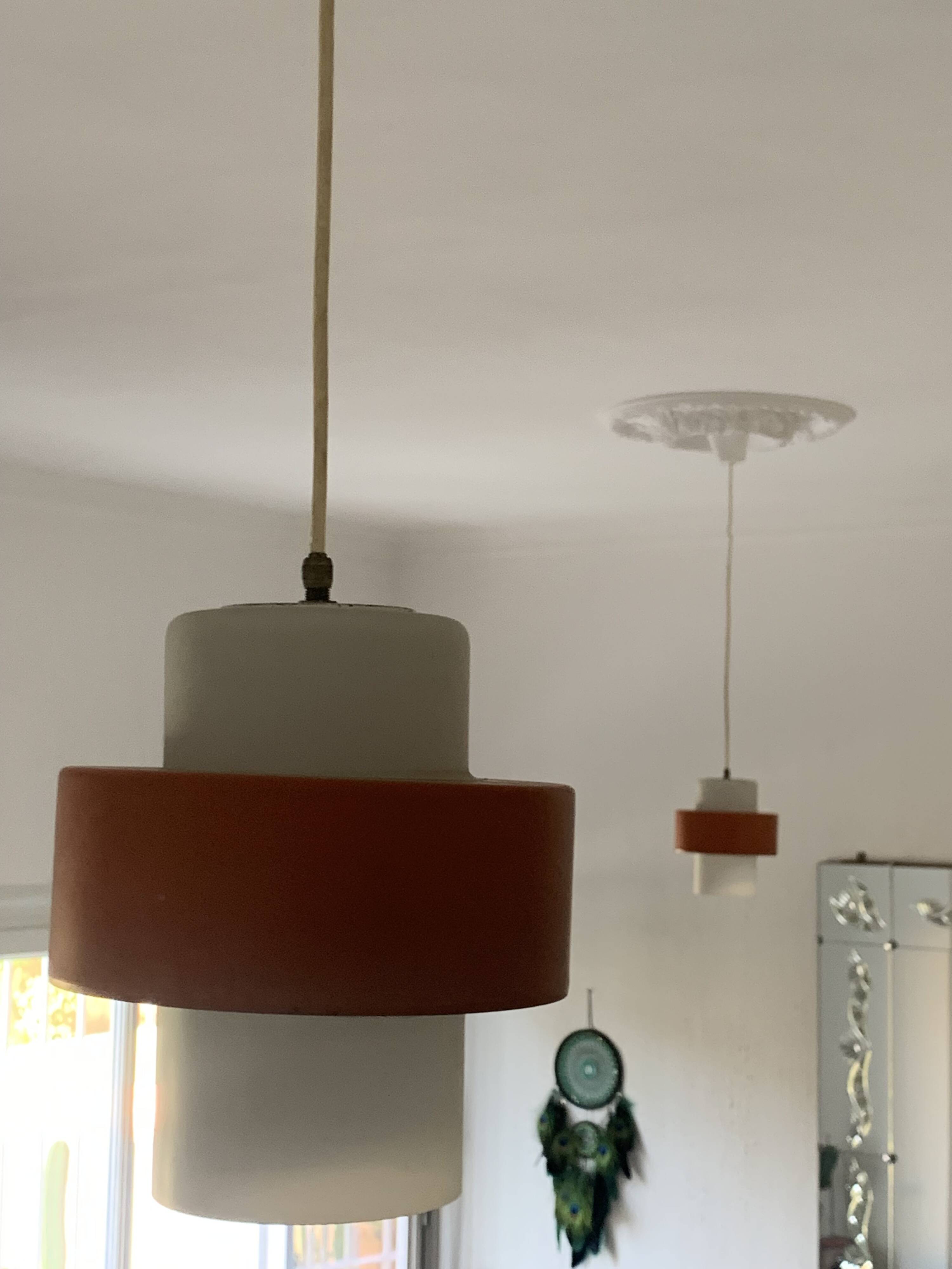 Paire suspension vintage 1960 Louis Kalff "Lierre" Philips carotte - 22 cm