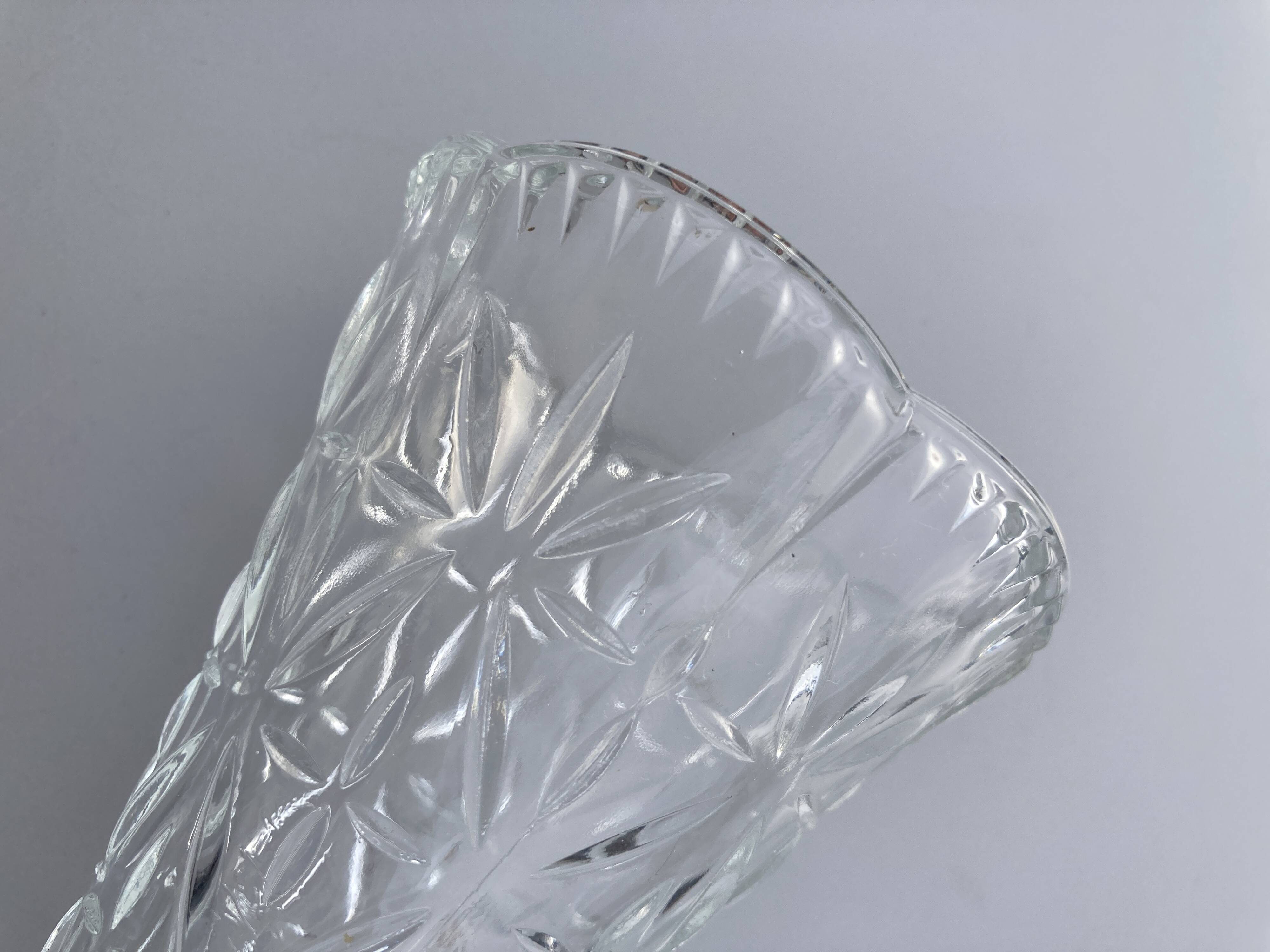 Vintage moulded glass vase from the 60s-70s, geometric design.