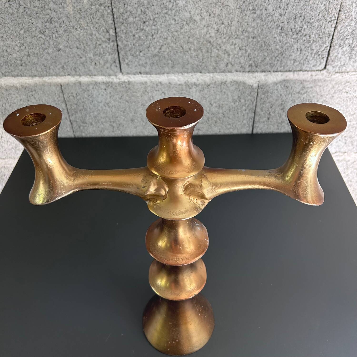 Brutalist gilt bronze candelabra