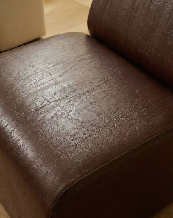 Paire de chauffeuses modulaires vintage en simili-cuir bordeaux - Années 70