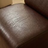 Paire de chauffeuses modulaires vintage en simili-cuir bordeaux - Années 70