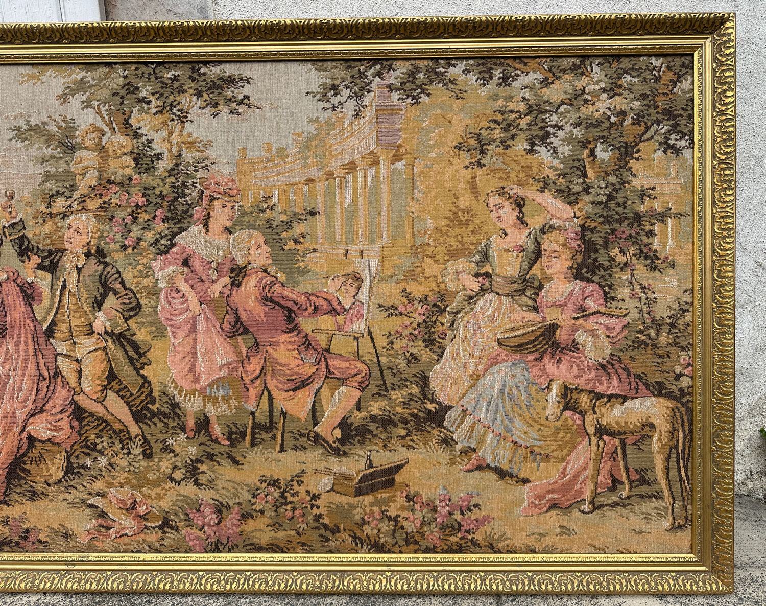 Large antique tapestry "country breakfast"
