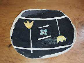 Vintage plate – Abstract decor – 1950s–60s – Handmade ceramics