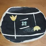 Vintage plate – Abstract decor – 1950s–60s – Handmade ceramics