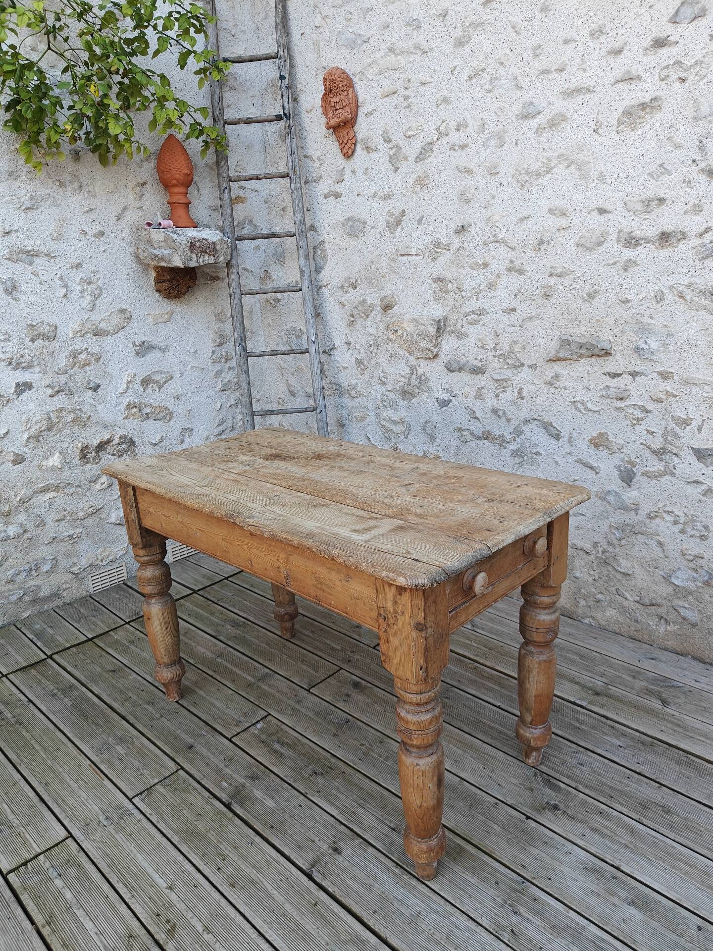 Small antique farmhouse table in solid pine.