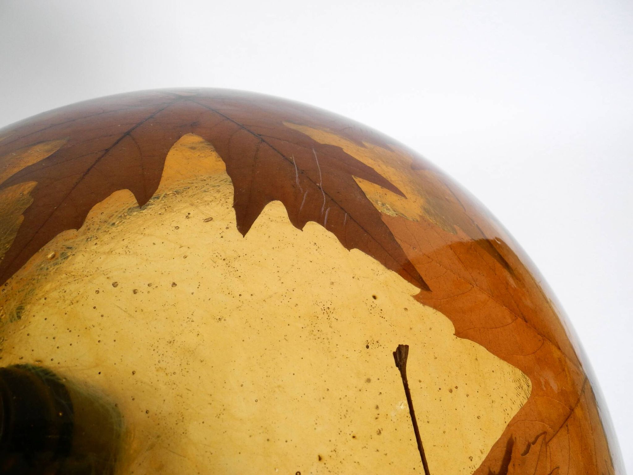 Rare, large 1970s Italian resin pendant lamp with embedded maple leaves