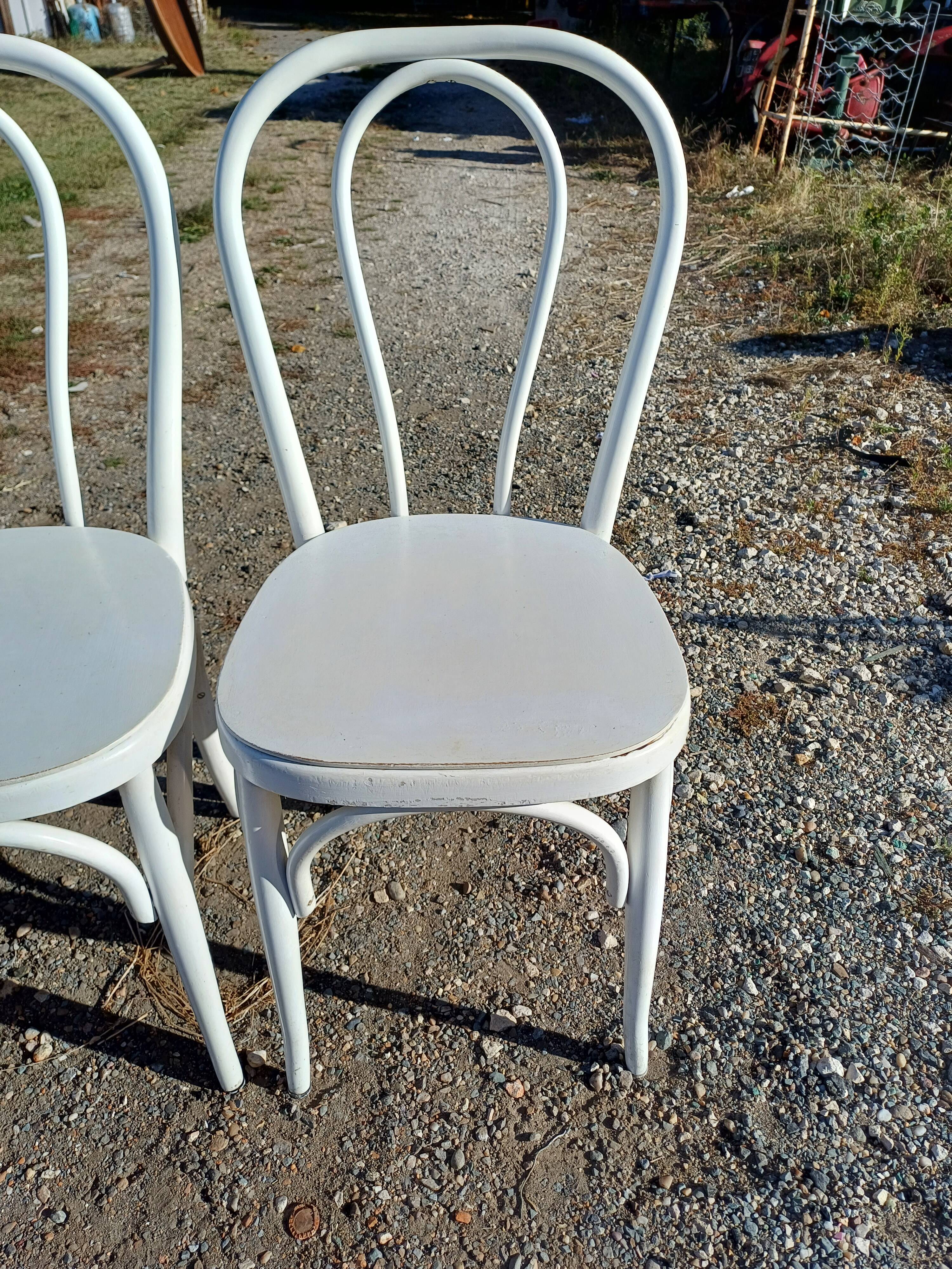 4 Thonet Bistro Chairs Limed Wood White