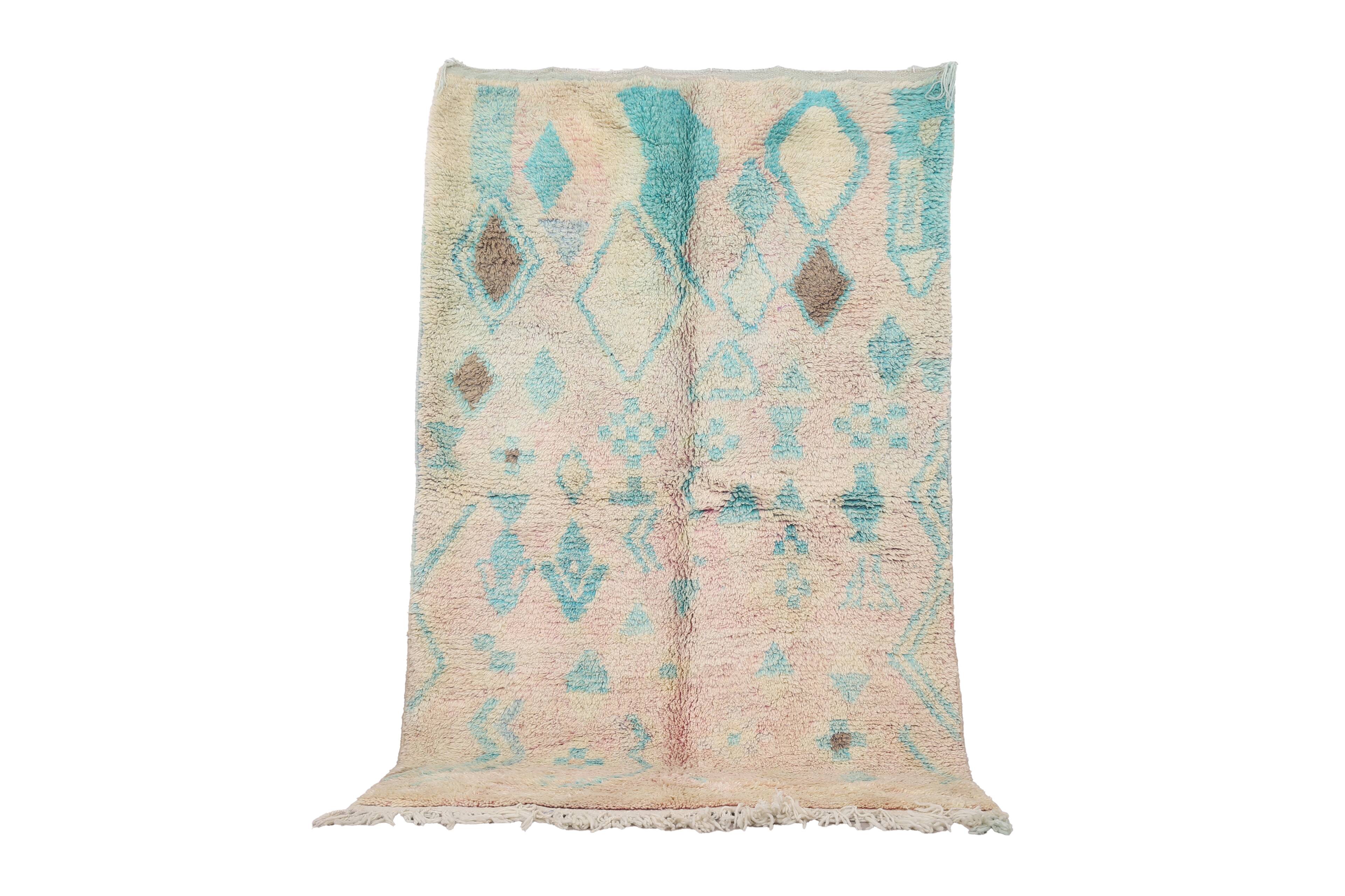 Turquoise Vintage Boujaad Rug 158 cm x 262 cm - Moroccan Wool rug Handmade